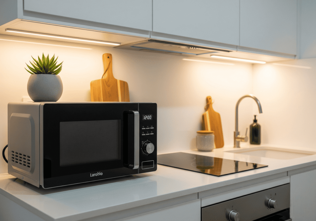 Compact countertop microwave for small kitchens