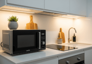 Compact countertop microwave for small kitchens