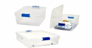 “Clear Homz 60 Qt under bed storage containers with secure lids, ideal for clothes and linen organization”