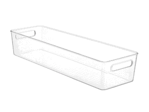 mDesign long narrow storage bin organizer with handles – clear plastic organizer