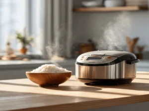 Zojirushi rice cooker NS-TSC10 on a kitchen counter.