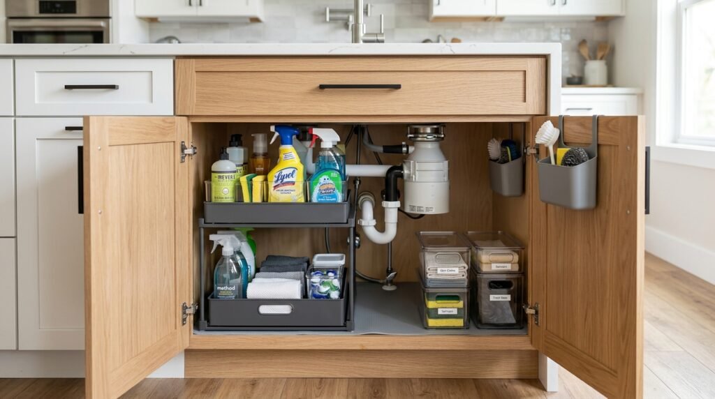 Modern under sink organizers for kitchen storage